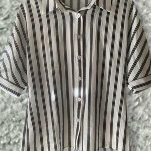SHEIN Black and White Striped Short Sleeve Button-Up Shirt